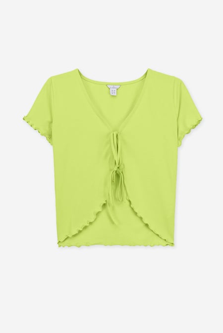 Green Lettuce Hem Tie Front T-Shirt
