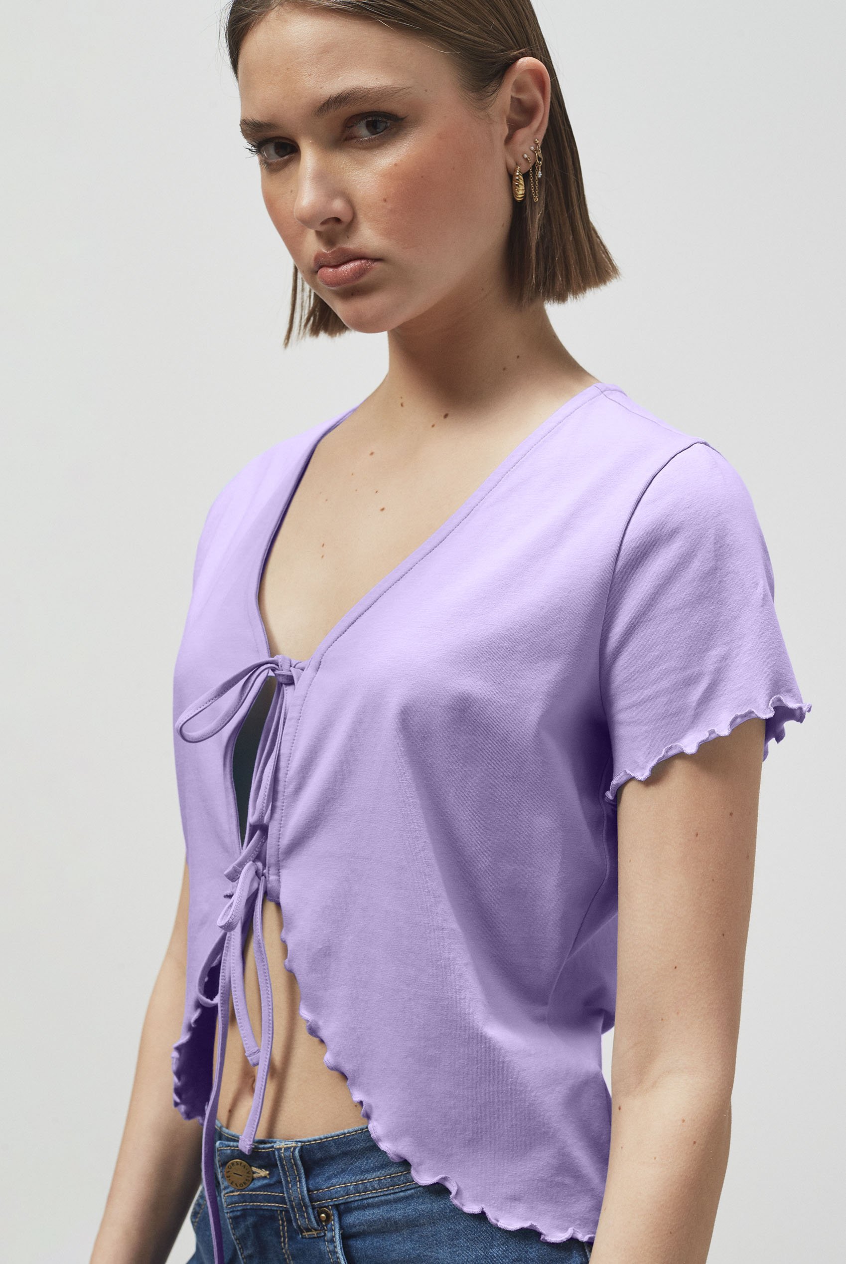 Lettuce Hem Tie Front T-Shirt