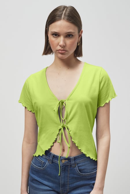 Blue Lettuce Hem Tie Front T-Shirt