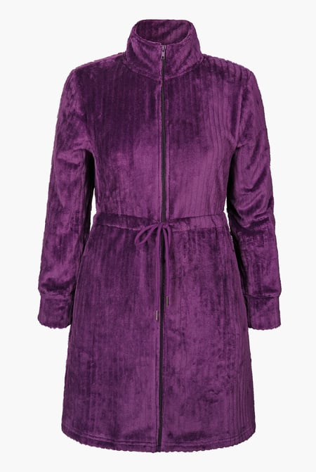 Purple Supersoft Coral Fleece Zip Through Dressing Gown