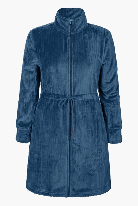 Blue Supersoft Coral Fleece Zip Through Dressing Gown