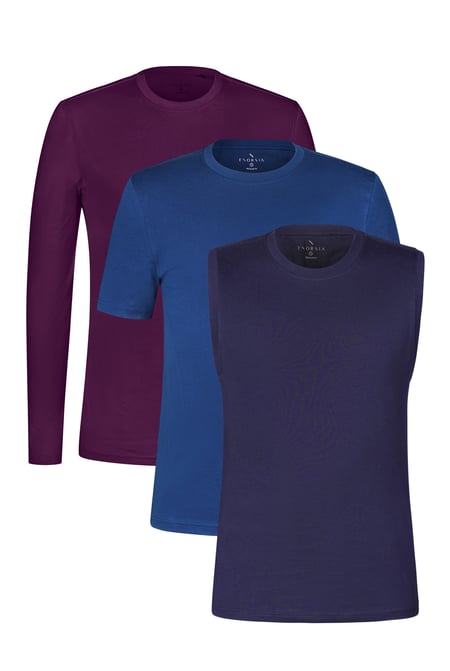 Purple/Blue/Navy Soft Cotton T-Shirt And Vest 3 Pack