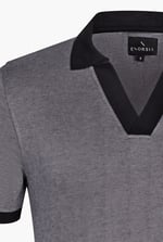 Contrast V-Neck Collar Cotton Polo Shirt