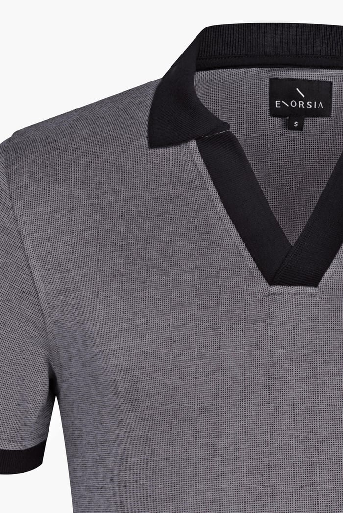 Contrast V-Neck Collar Cotton Polo Shirt