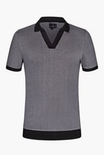 Contrast V-Neck Collar Cotton Polo Shirt