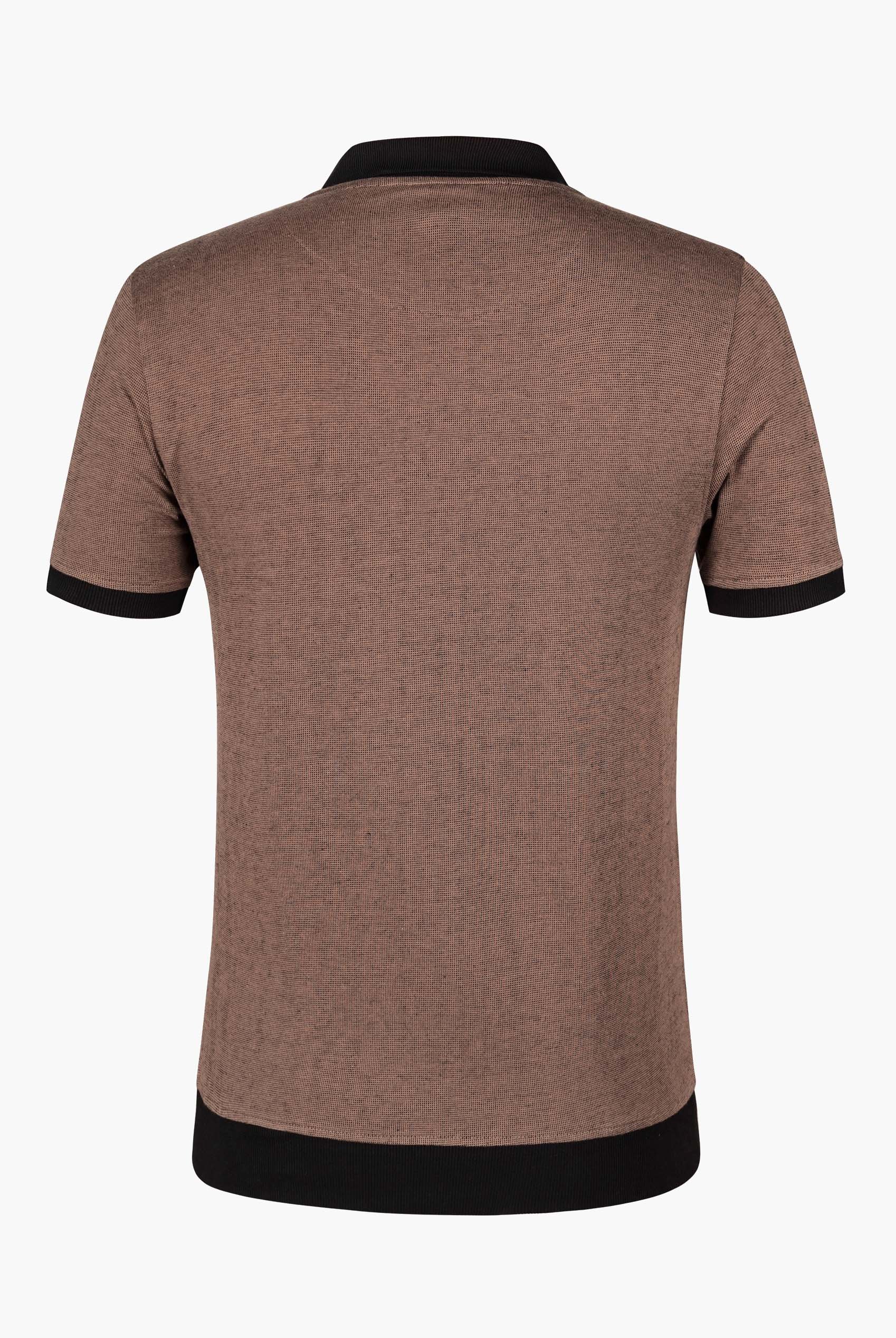 Contrast V-Neck Collar Cotton Polo Shirt