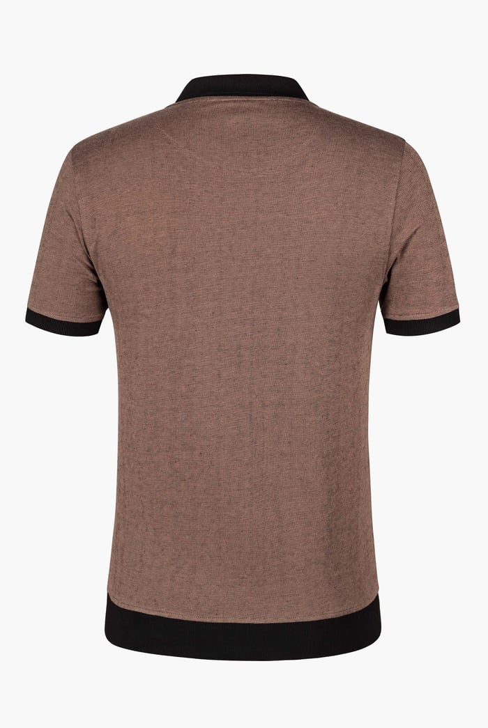 Contrast V-Neck Collar Cotton Polo Shirt