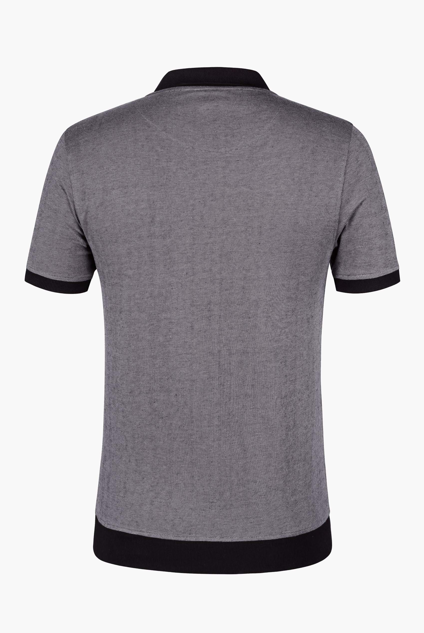 Contrast V-Neck Collar Cotton Polo Shirt