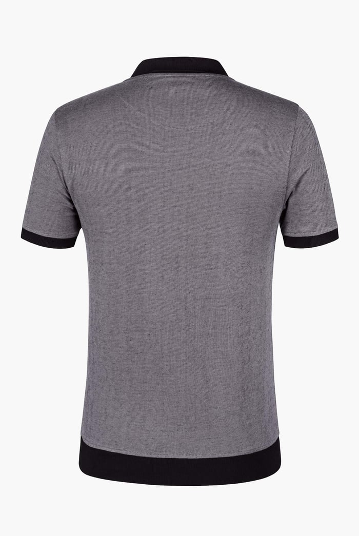 Contrast V-Neck Collar Cotton Polo Shirt