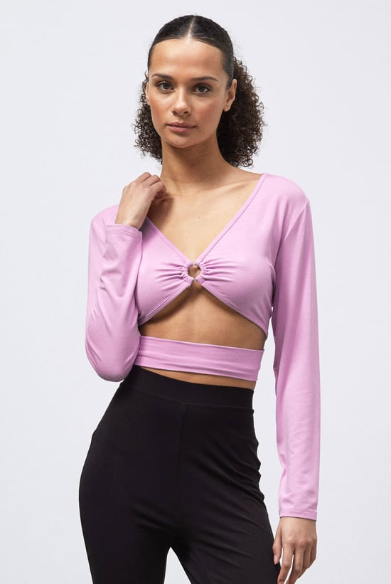 O-Ring Cut Out V-Neck Long Sleeves Top