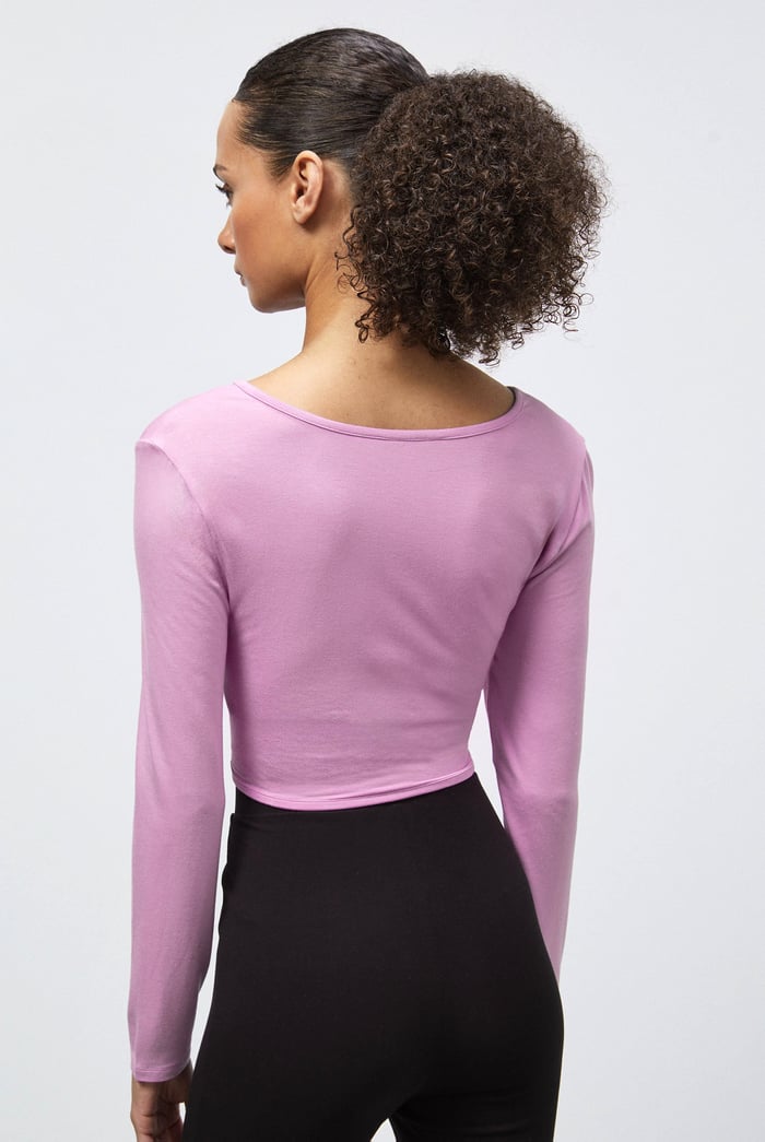 O-Ring Cut Out V-Neck Long Sleeves Top