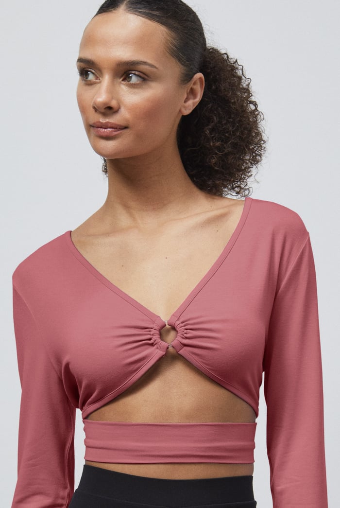 O-Ring Cut Out V-Neck Long Sleeves Top