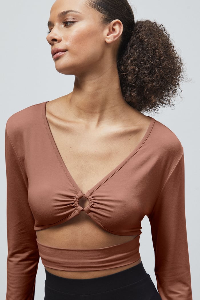 O-Ring Cut Out V-Neck Long Sleeves Top