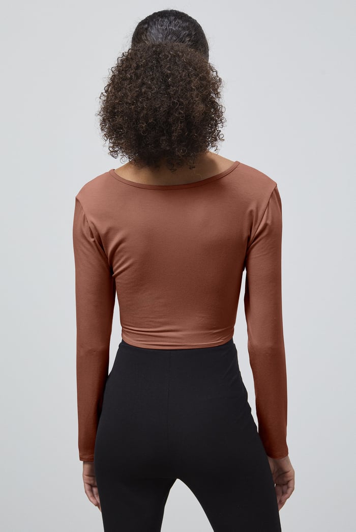 O-Ring Cut Out V-Neck Long Sleeves Top