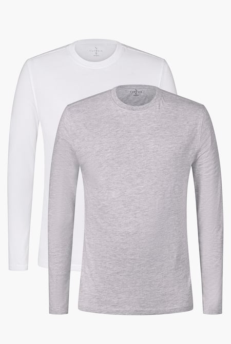 White/Grey Mélange Regular Fit Long Sleeve T-Shirt 2 Pack
