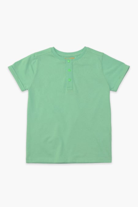Green Half Placket Button Front T-Shirt