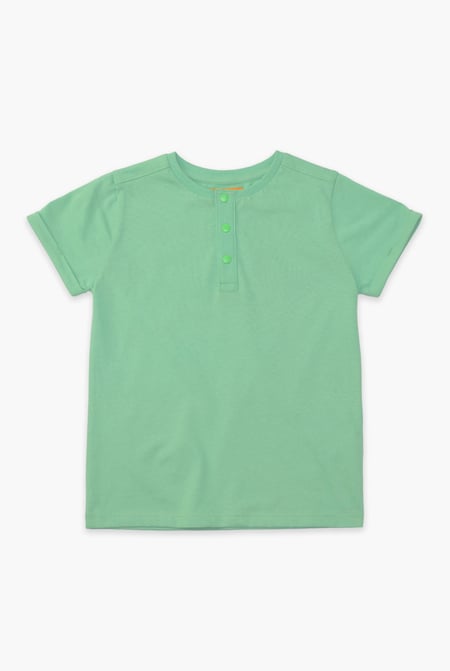 Green Half Placket Button Front T-Shirt