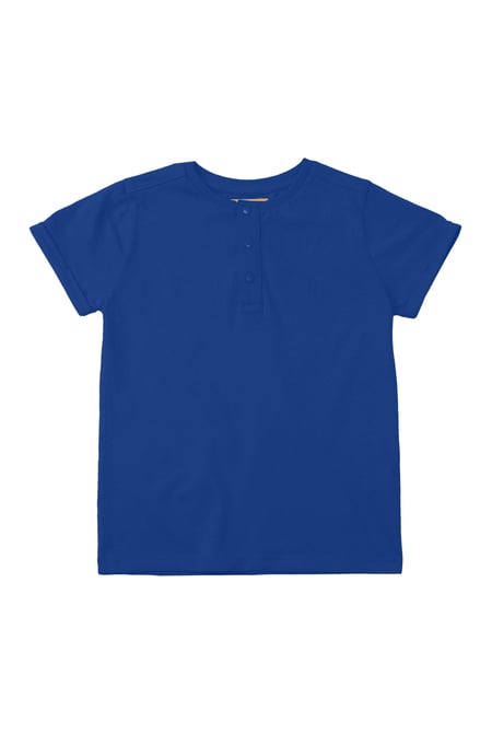 Blue Half Placket Button Front T-Shirt
