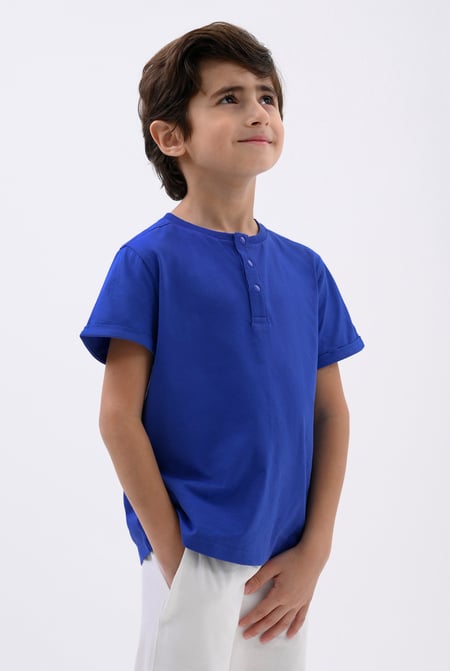 Green Half Placket Button Front T-Shirt
