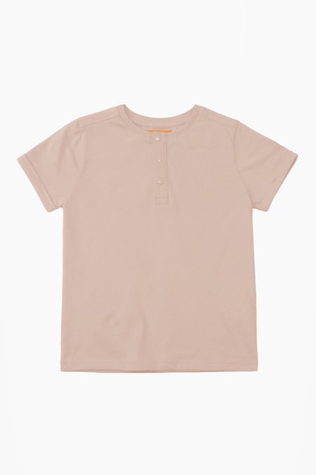 Cream Half Placket Button Front T-Shirt