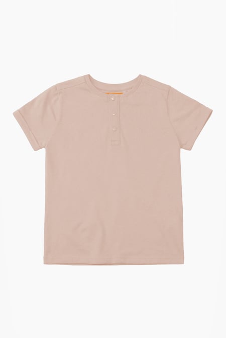 Cream Half Placket Button Front T-Shirt