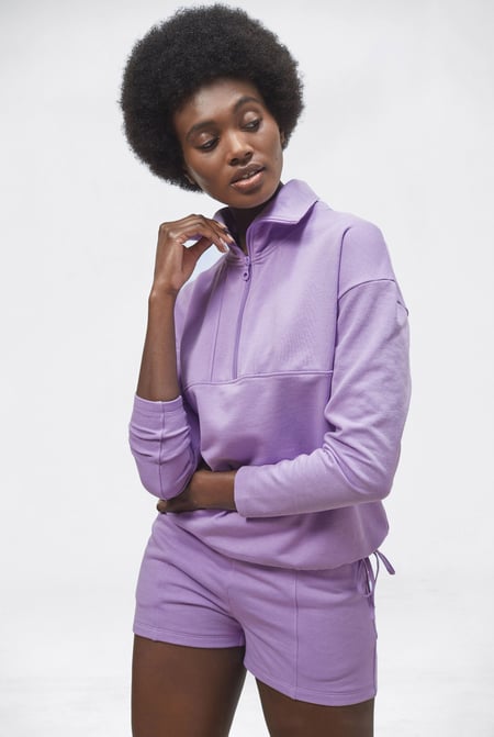 White Half Zip Pullover Lounge Set