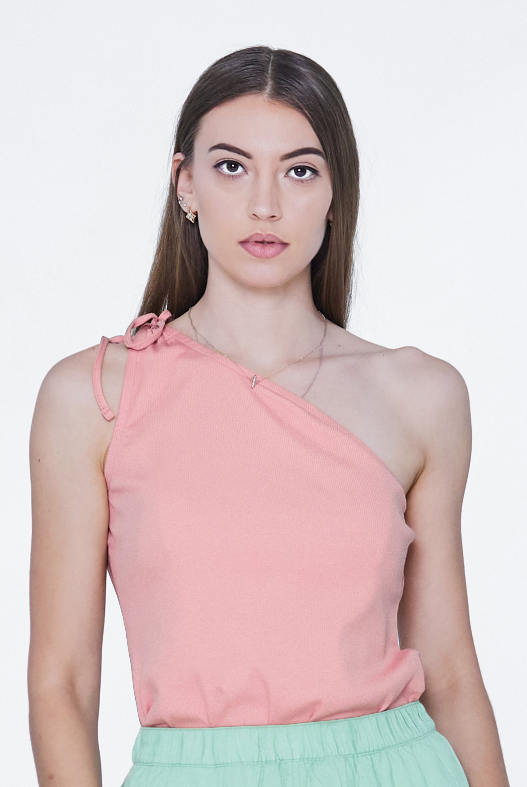 Knotted One Shoulder Rib Vest