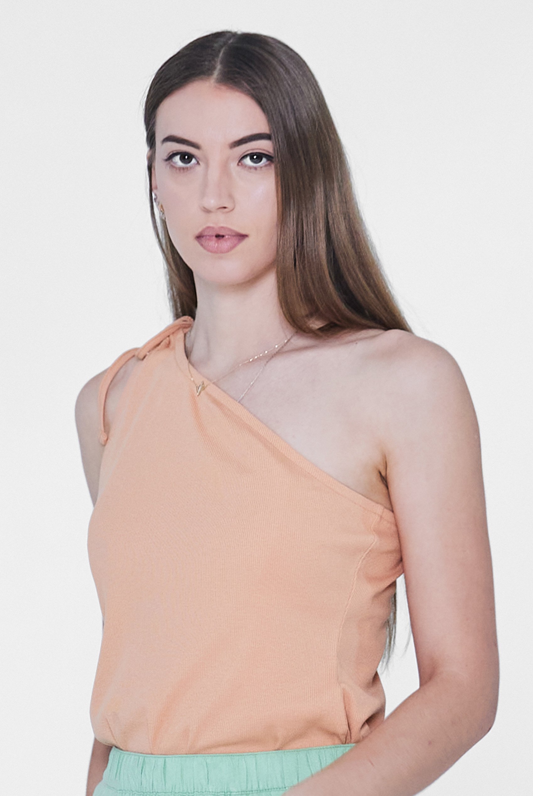 Knotted One Shoulder Rib Vest