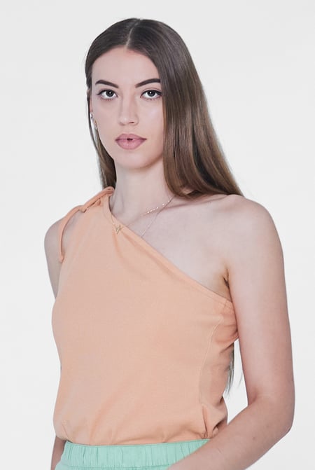 Cream Knotted One Shoulder Rib Vest