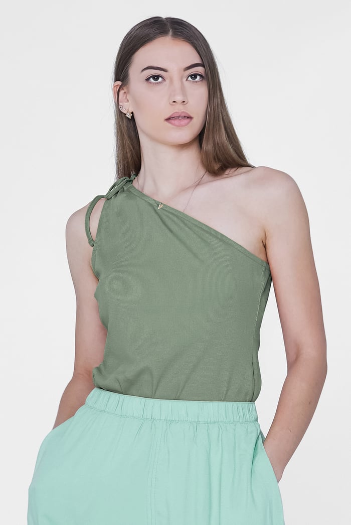 Knotted One Shoulder Rib Vest