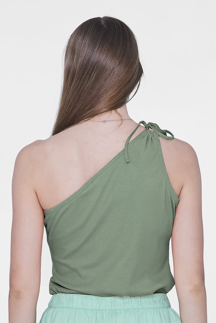 Knotted One Shoulder Rib Vest