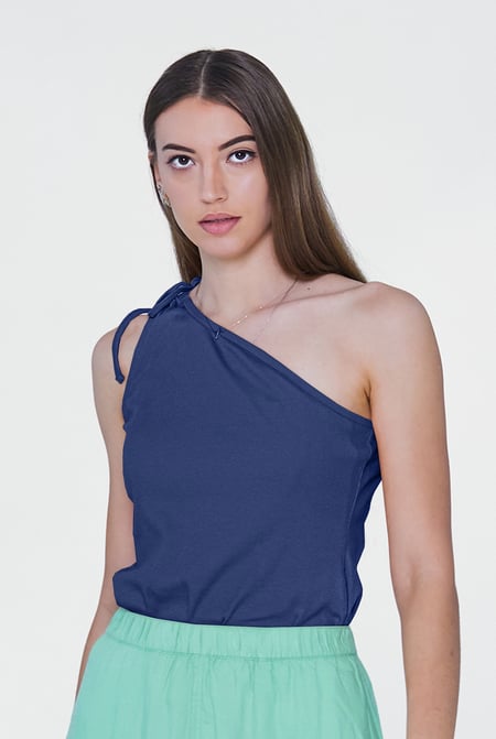 Cream Knotted One Shoulder Rib Vest