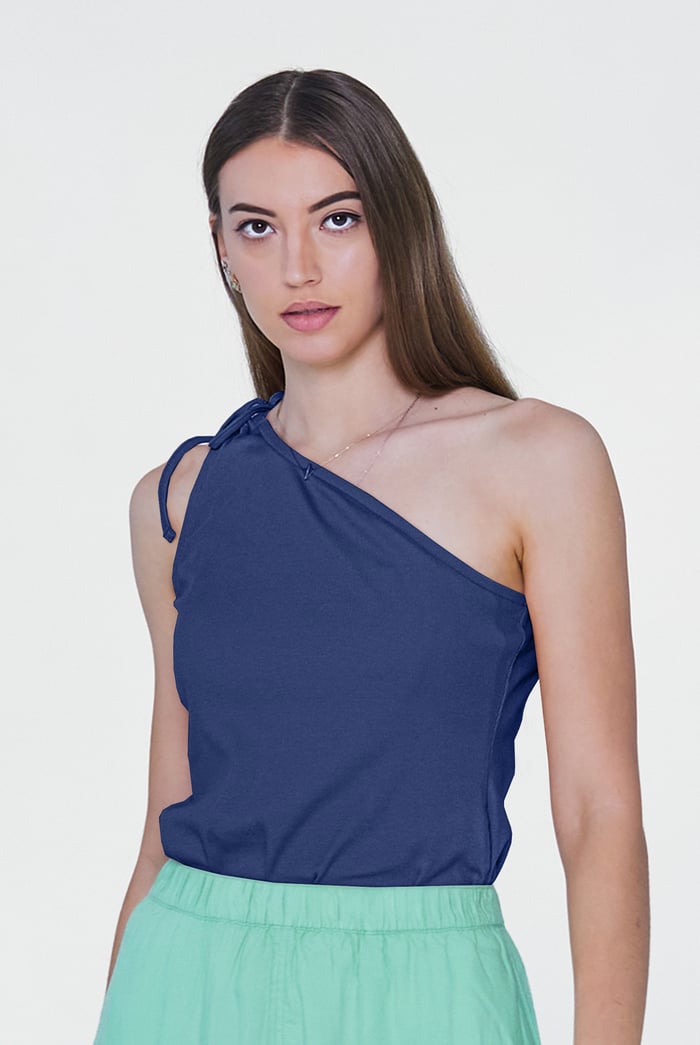 Knotted One Shoulder Rib Vest