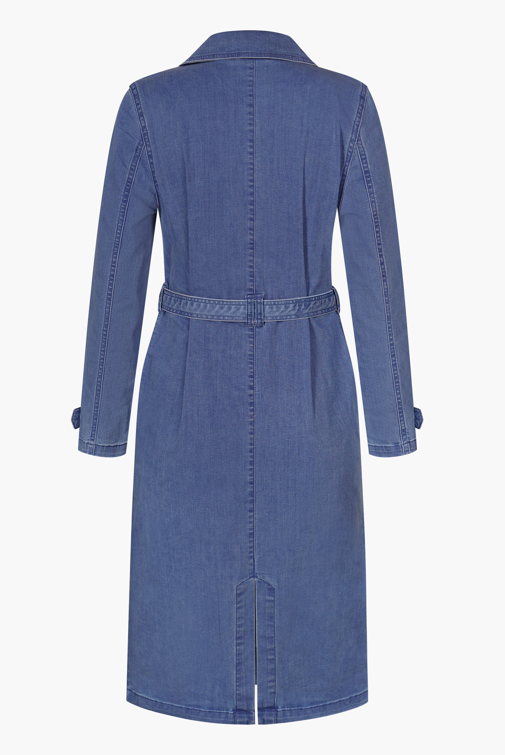 Mid Blue Denim Belted Trench Coat