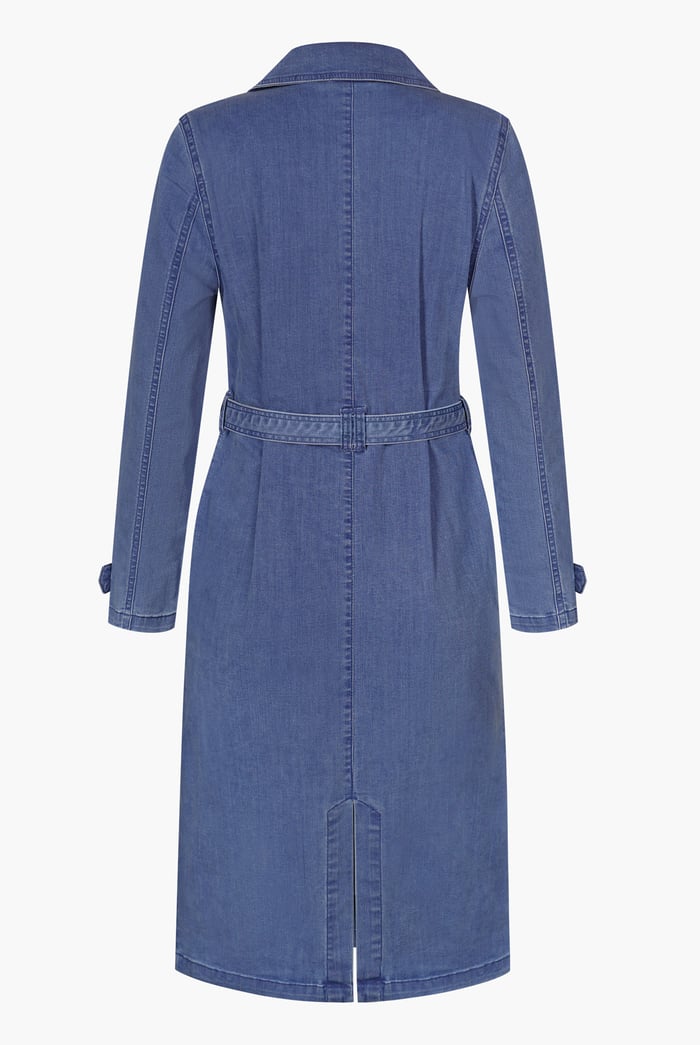 Mid Blue Denim Belted Trench Coat