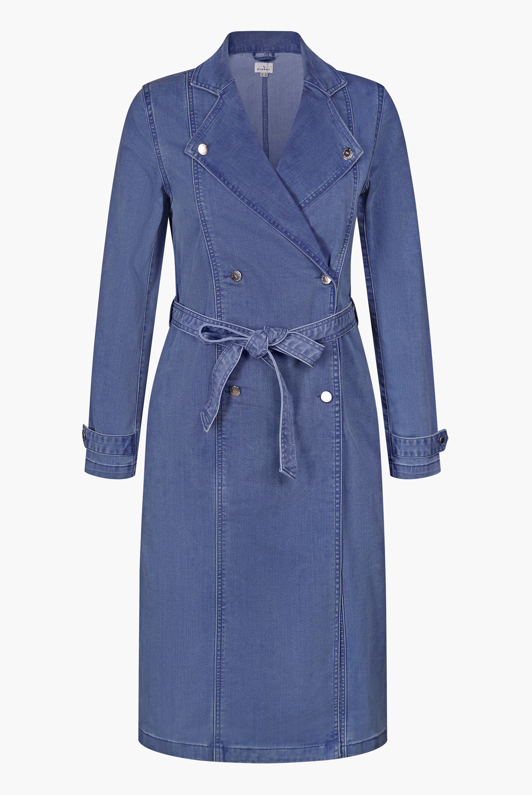 Mid Blue Denim Belted Trench Coat