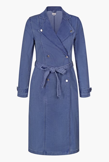 Mid Blue Mid Blue Denim Belted Trench Coat
