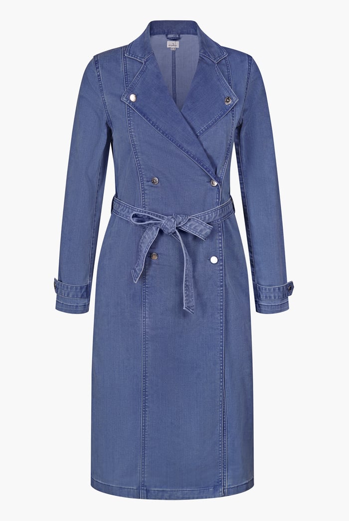 Mid Blue Denim Belted Trench Coat
