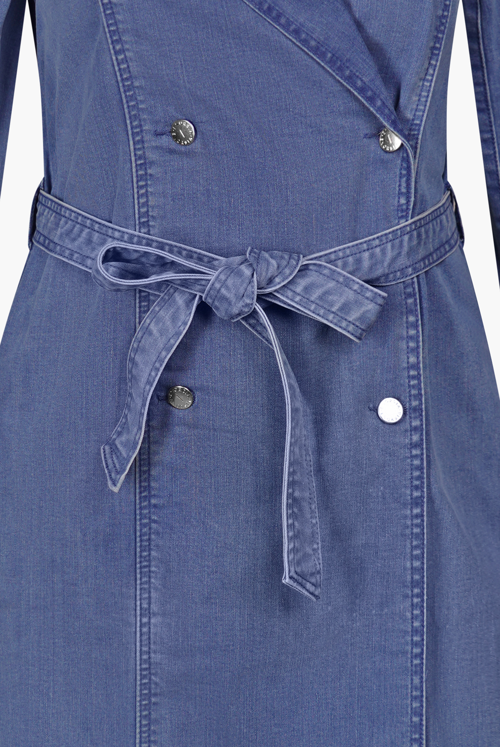 Mid Blue Denim Belted Trench Coat