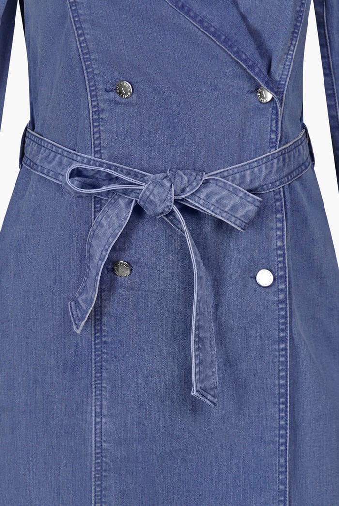 Mid Blue Denim Belted Trench Coat