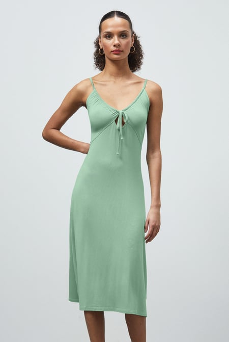 Cream Strappy V-Neck Jersey Dress