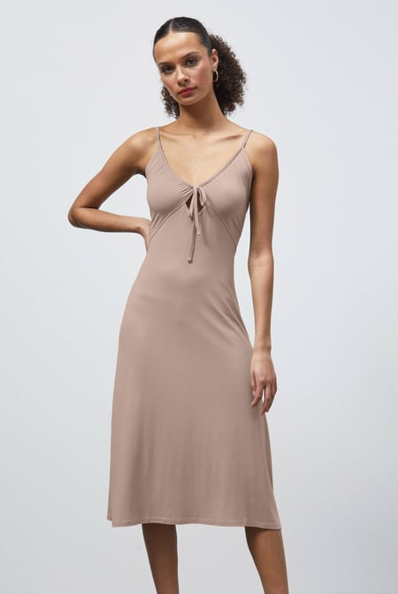 Cream Strappy V-Neck Jersey Dress