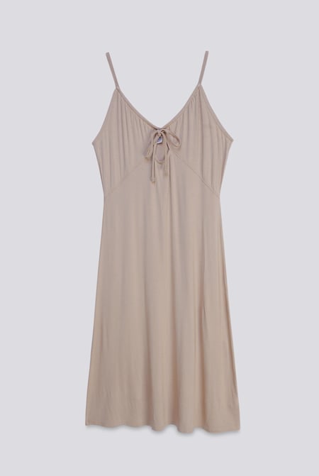Cream Strappy V-Neck Jersey Dress