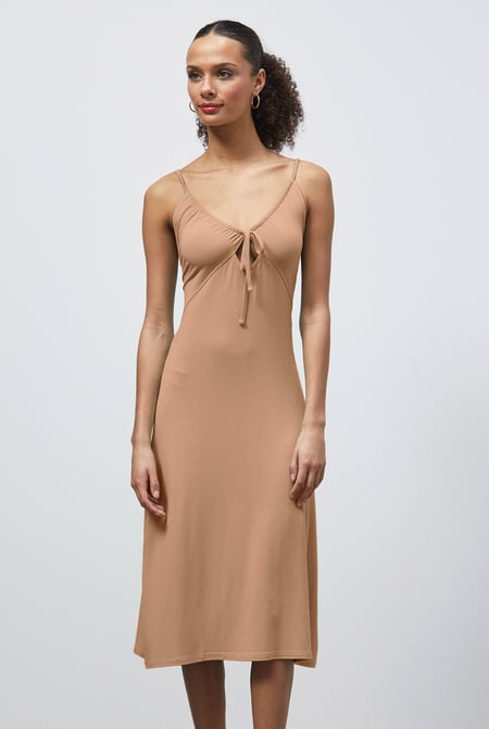 Cream Strappy V-Neck Jersey Dress