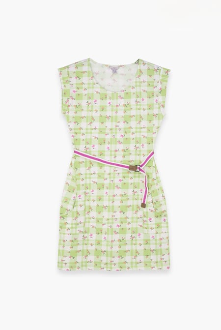 Green Belted Printed Jersey Dress