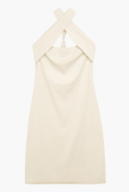 Crisscross Halter Rib Dress with Open Back