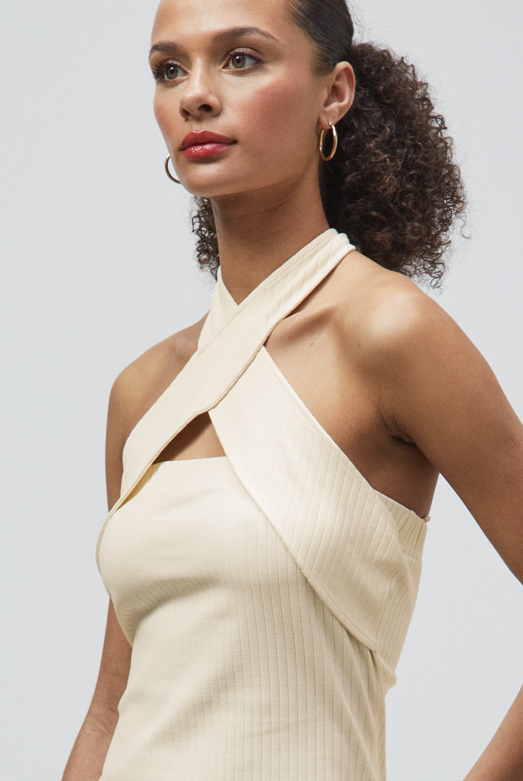 Crisscross Halter Rib Dress with Open Back