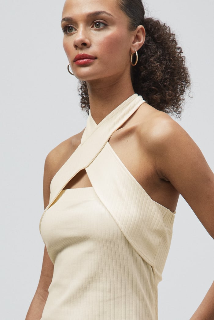 Crisscross Halter Rib Dress with Open Back
