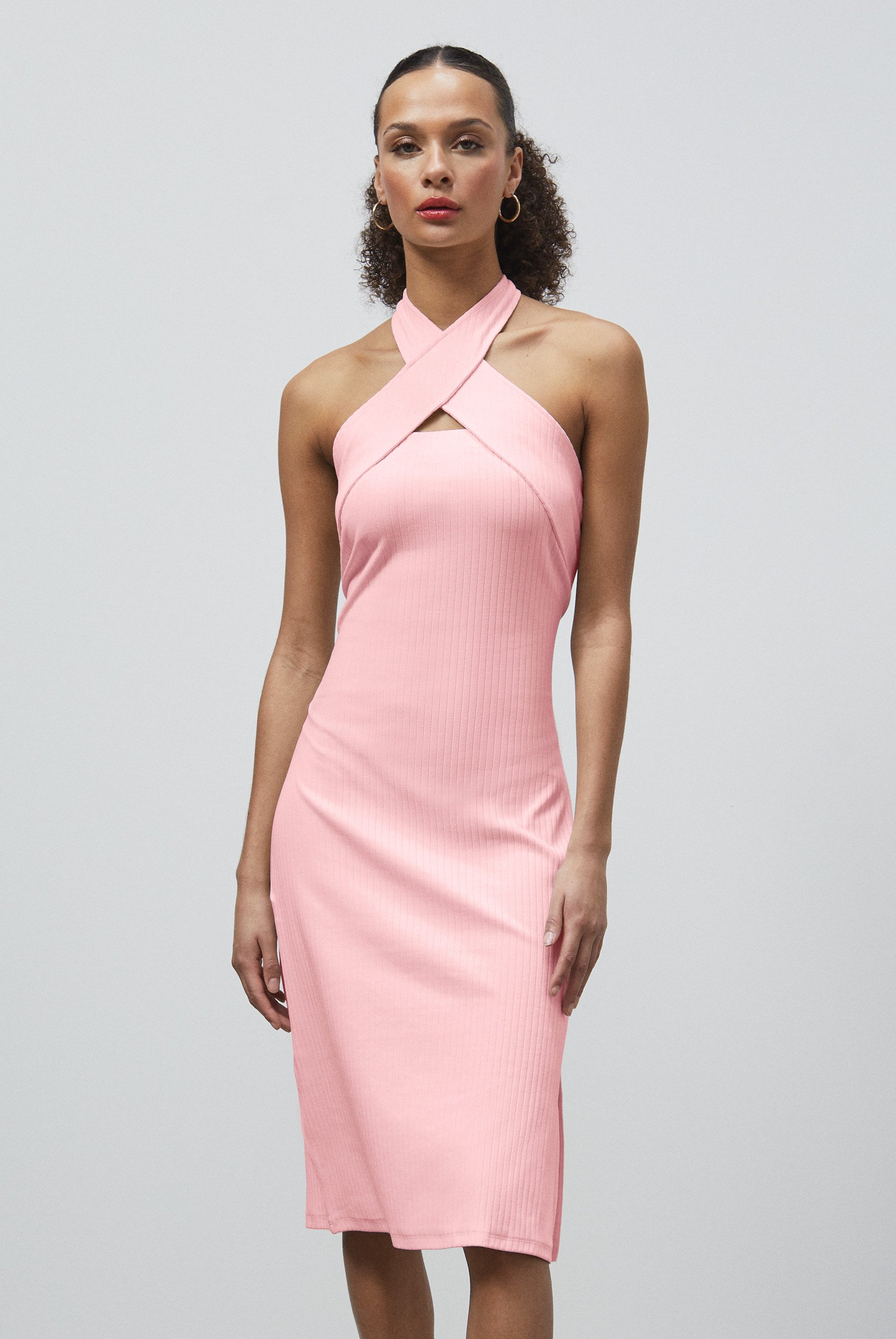 Crisscross Halter Rib Dress with Open Back