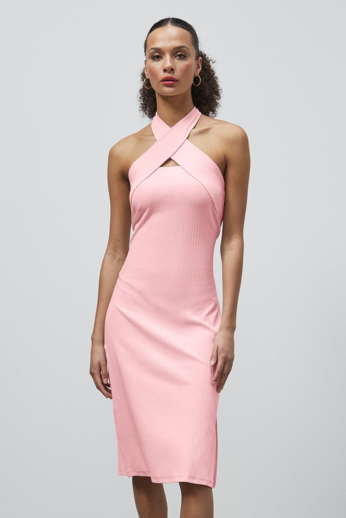 Crisscross Halter Rib Dress with Open Back